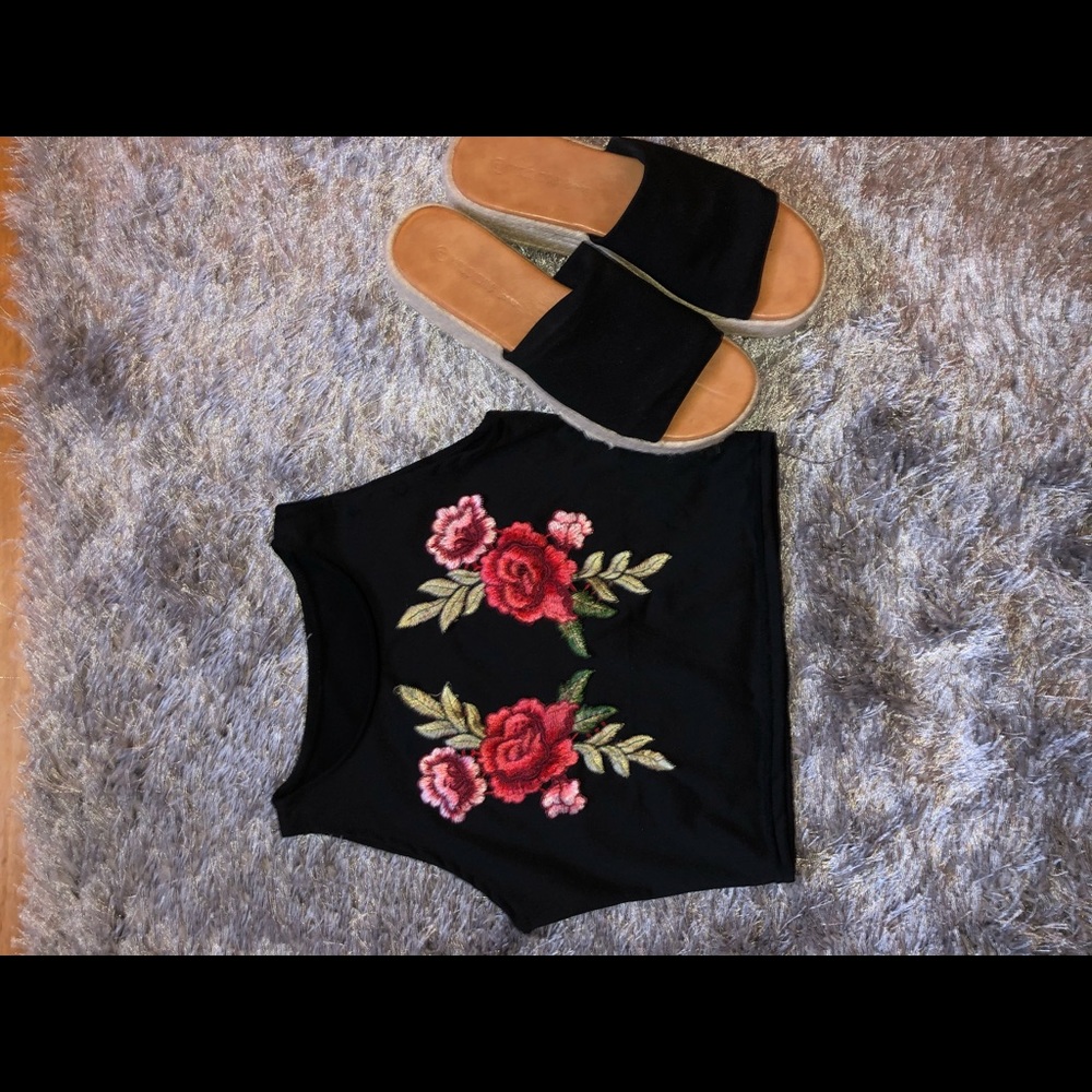 Black crop top with roses on it!